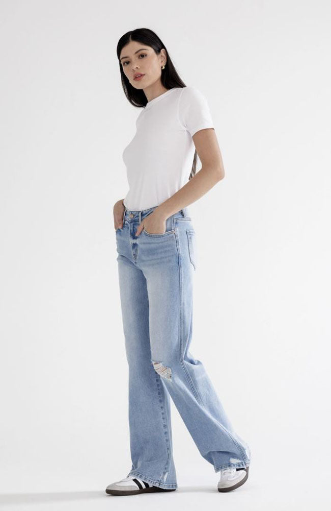HR Wide Leg Distressed Jeans in Poseidon by Mica Denim