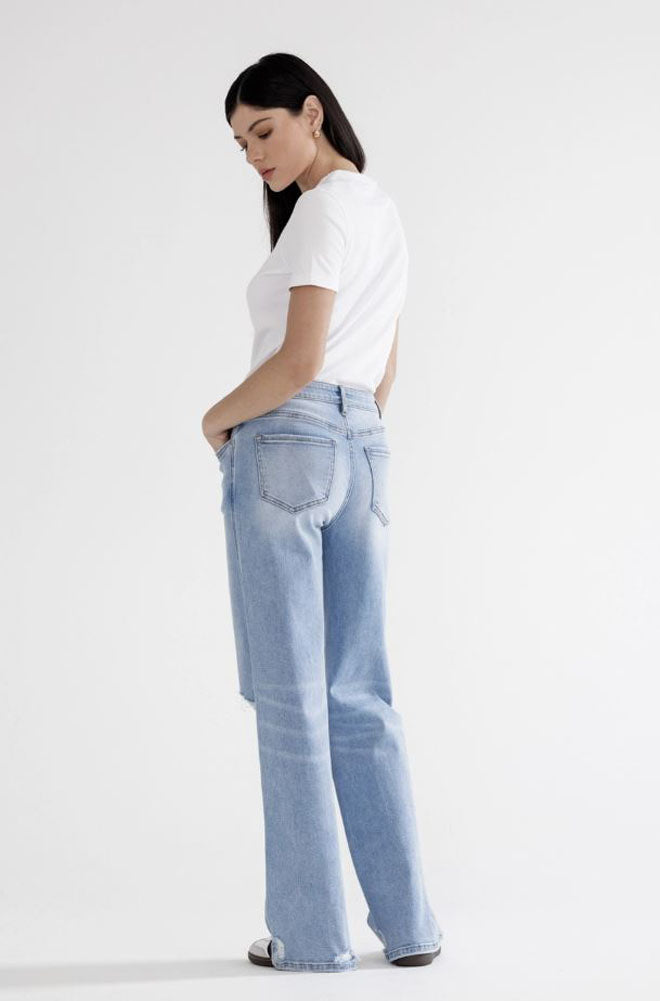 HR Wide Leg Distressed Jeans in Poseidon by Mica Denim