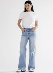 HR Wide Leg Distressed Jeans in Poseidon by Mica Denim