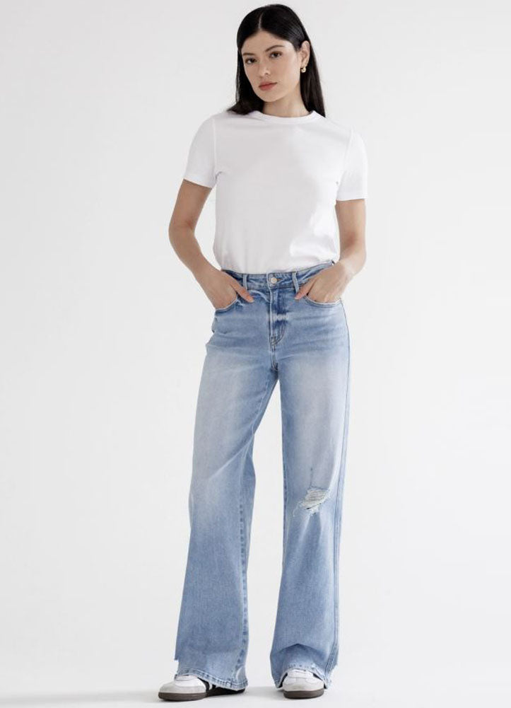 HR Wide Leg Distressed Jeans in Poseidon by Mica Denim