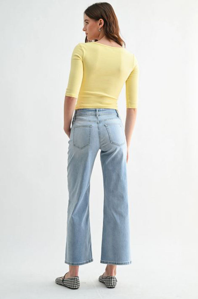 MR Wide Leg Ankle Jeans in Pale Blue by Mica Denim