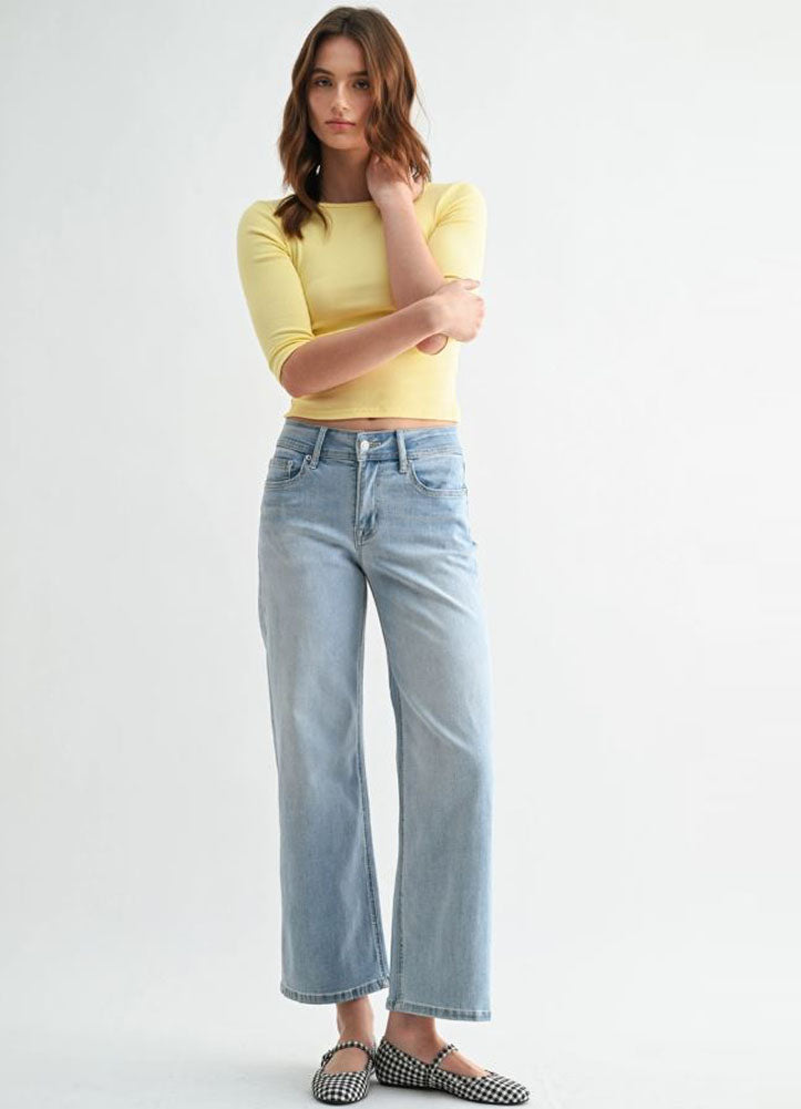 MR Wide Leg Ankle Jeans in Pale Blue by Mica Denim