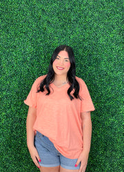 Plus Cotton V Neck SS in Apricot Ice by Andree