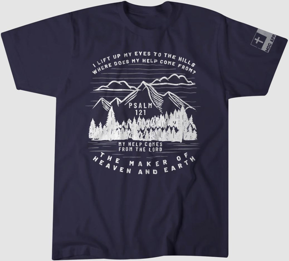 Psalm 121 Maker of Heaven and Earth Tee in Navy by Never Lose Hope Designs