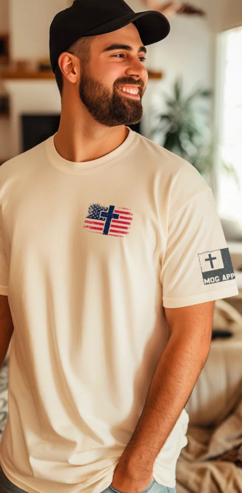 Man of God USA Flag Tee in Ivory by Never Lose Hope Designs