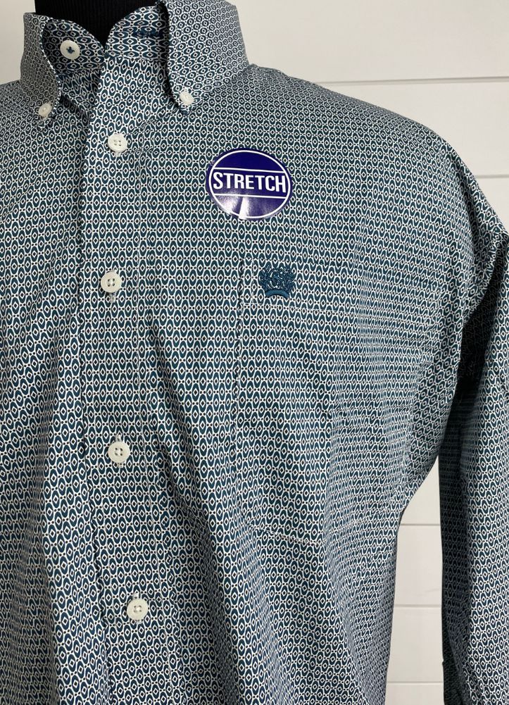 LS Print Button Up in Teal by Cinch