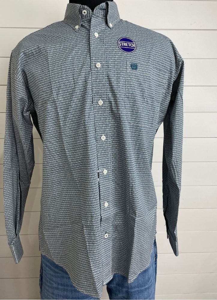 LS Print Button Up in Teal by Cinch
