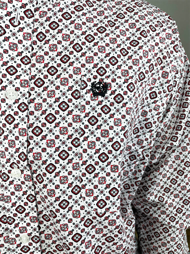 LS Print Button Up in White by Cinch