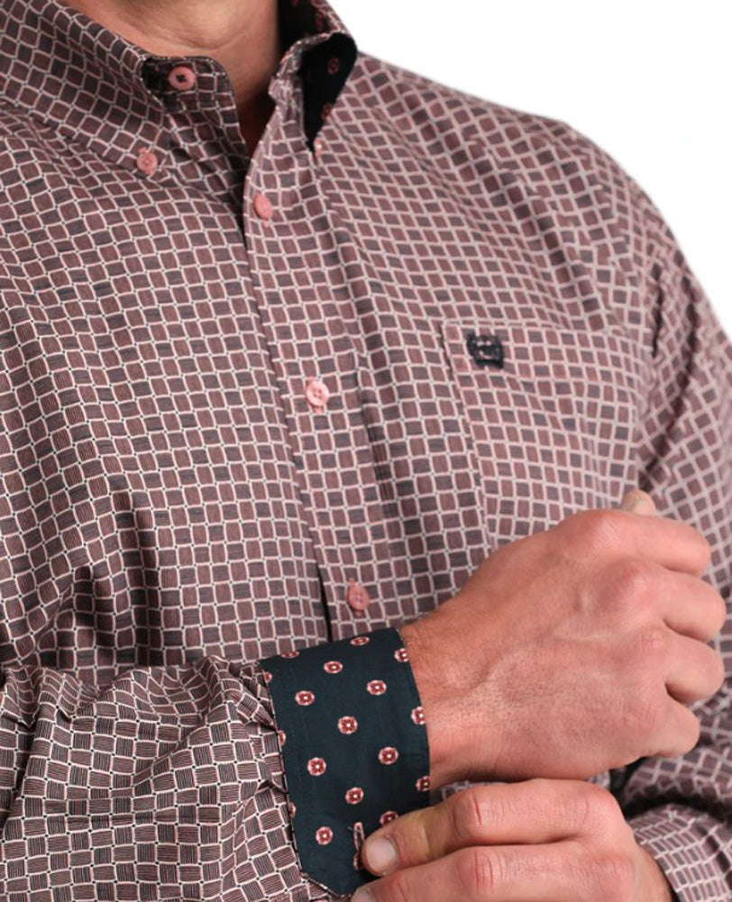 LS Print Button Up in Pink by Cinch