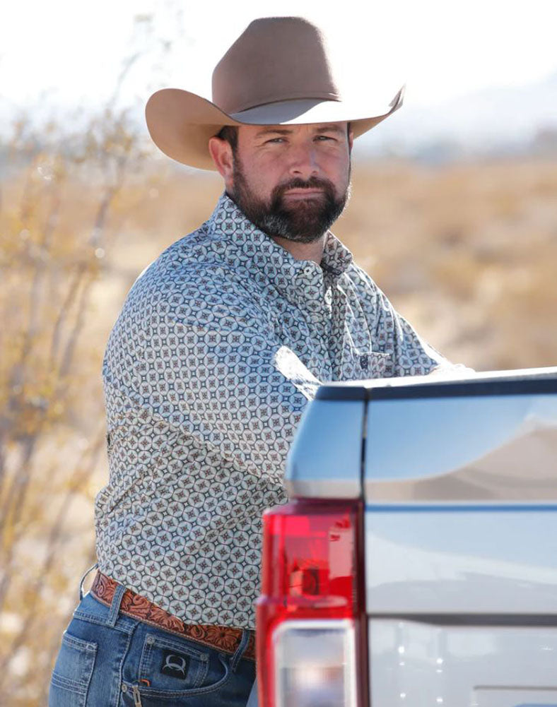 LS Print Button Up in Cream by Cinch