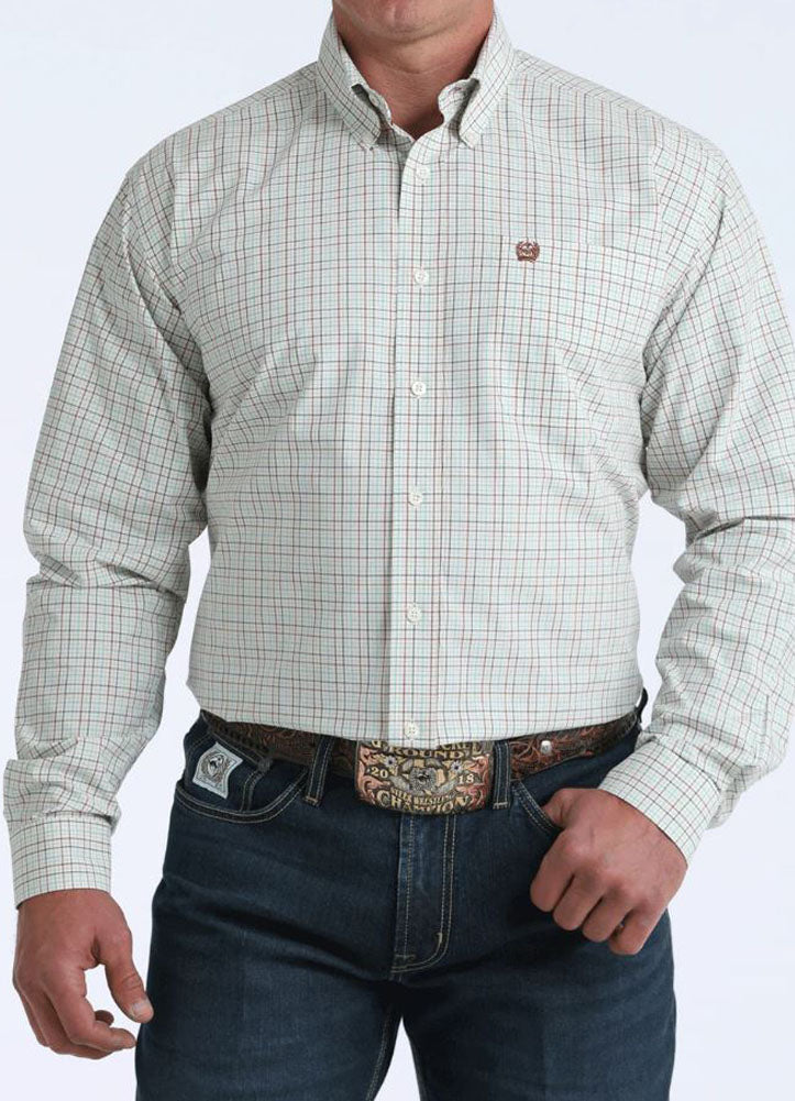 LS Plaid Button Up in Cream by Cinch