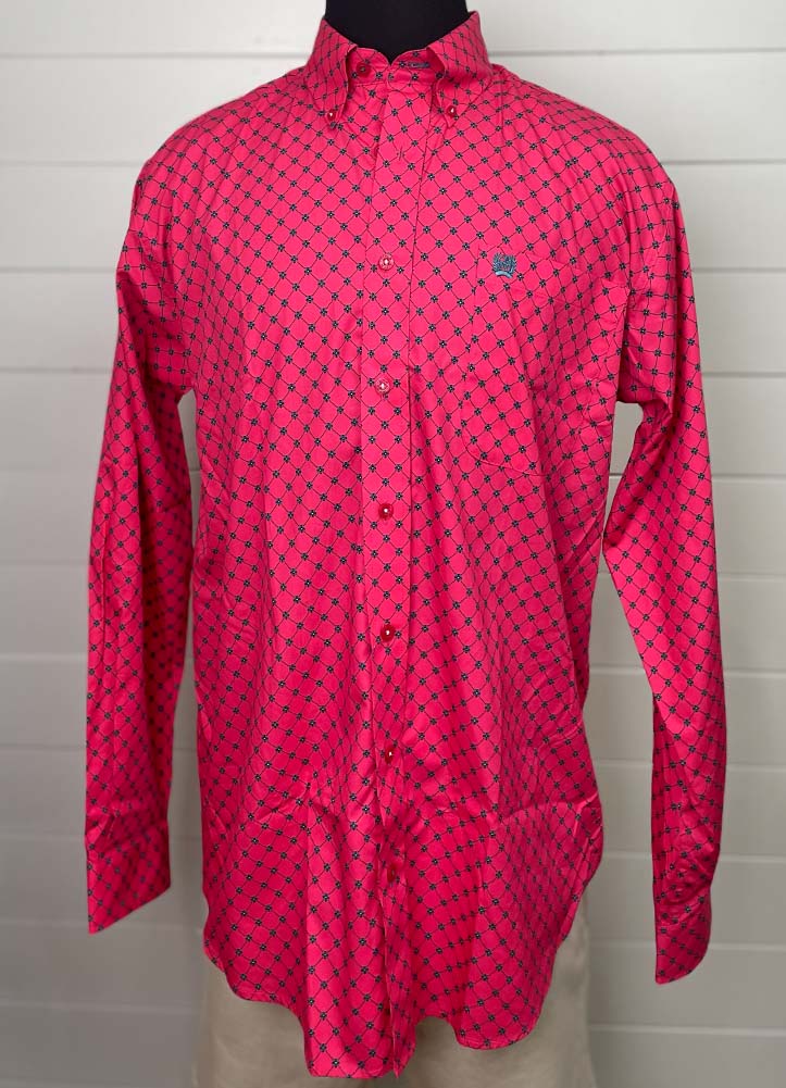LS Print Button Up in Pink by Cinch