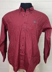 LS Print Button Up in Red by Cinch