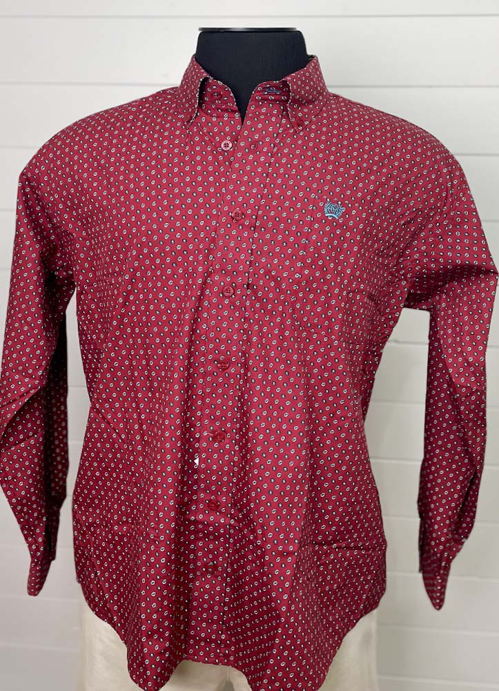 LS Print Button Up in Red by Cinch