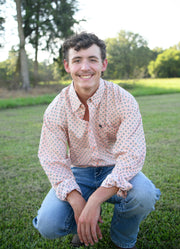 Button Up Print LS in Coral by Cinch