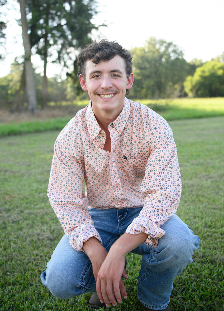 Button Up Print LS in Coral by Cinch