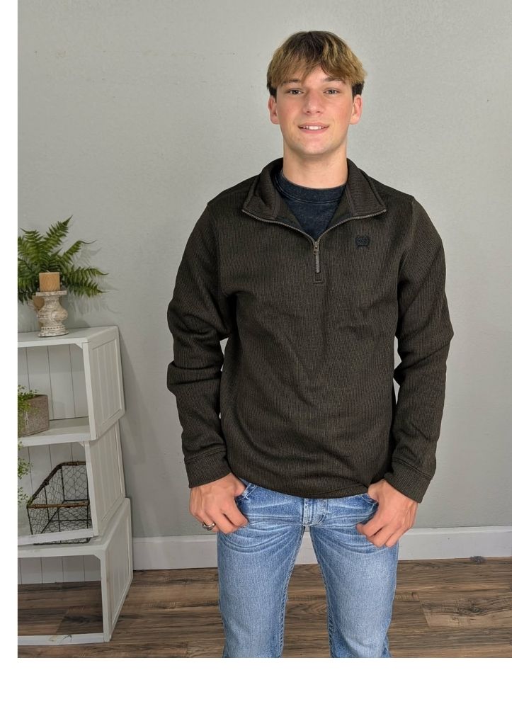 1/4 Zip Pullover in Brown by Cinch