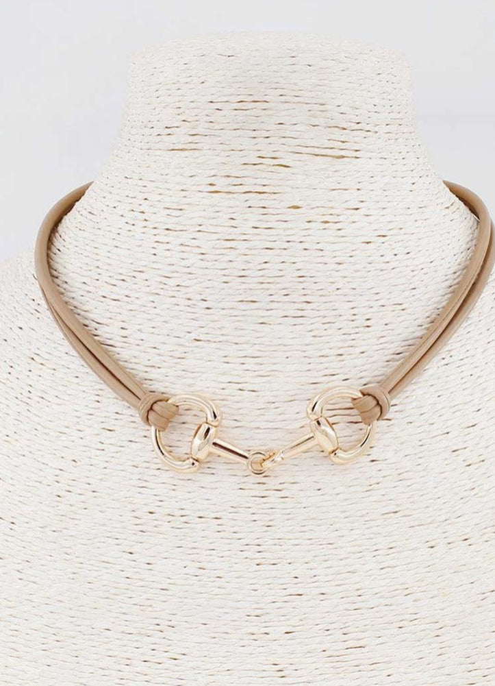 Natural Tan Leather Rope with Gold Horsebit Necklace by Whats Hot