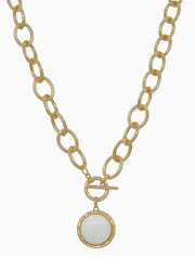 Gold Chunky Chain with White Circle Stone Charm Necklace by Whats Hot