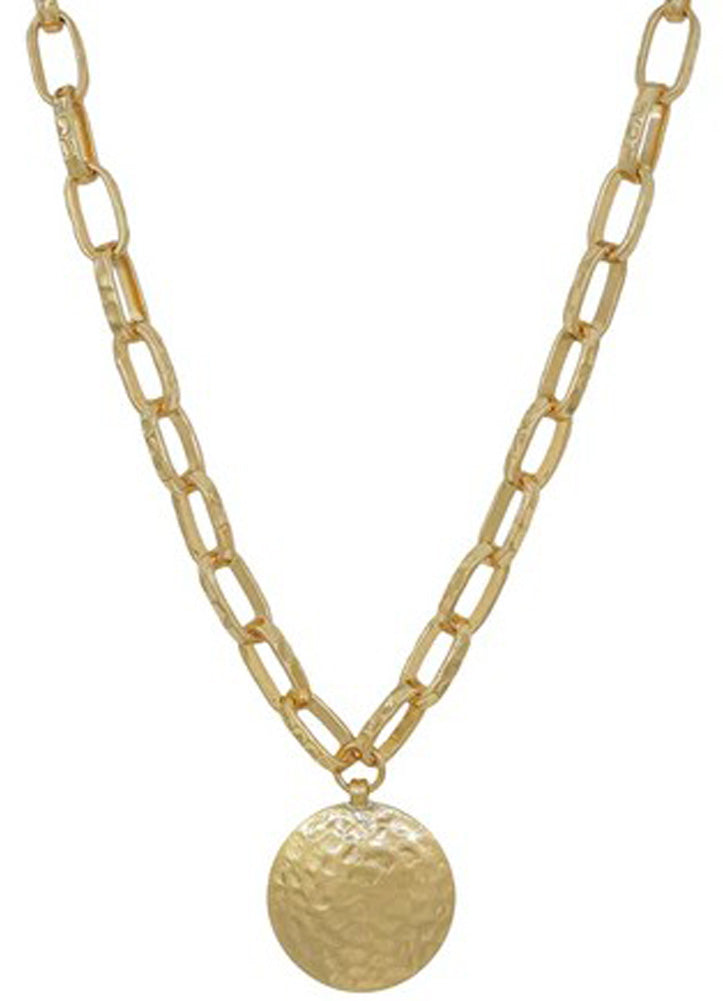 Gold Open Chain Necklace with Hammered Circle by Whats Hot
