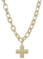Chunky Gold & Silver Chain with Hammered Cross Necklace by Whats Hot