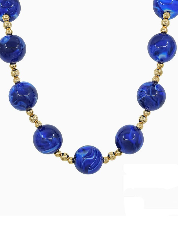 Gold Large Navy Beaded Necklace by Whats Hot
