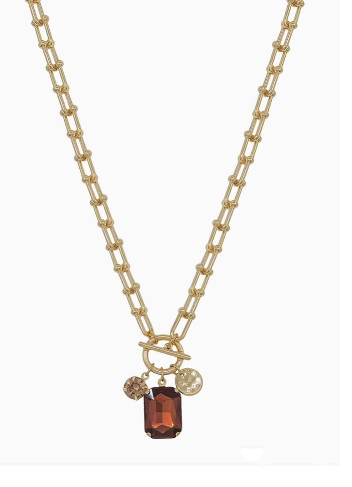 Gold Chain Necklace with Topaz Crystal Charms by Whats Hot