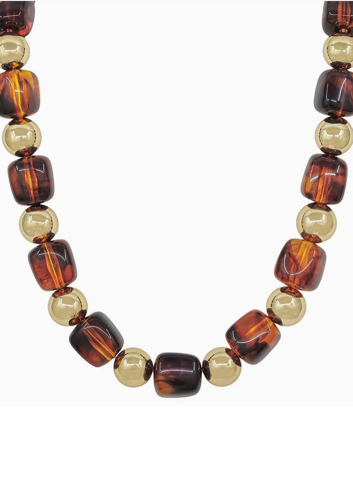 Gold and Brown Beaded Necklace by Whats Hot