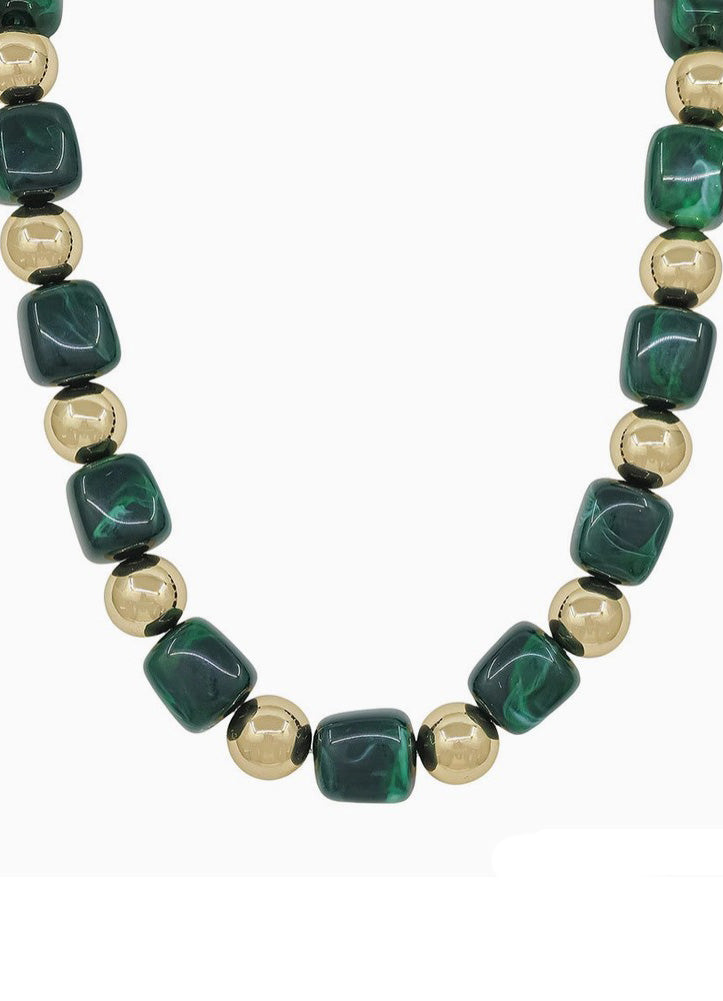 Gold & Emerald Beaded Necklace by Whats Hot