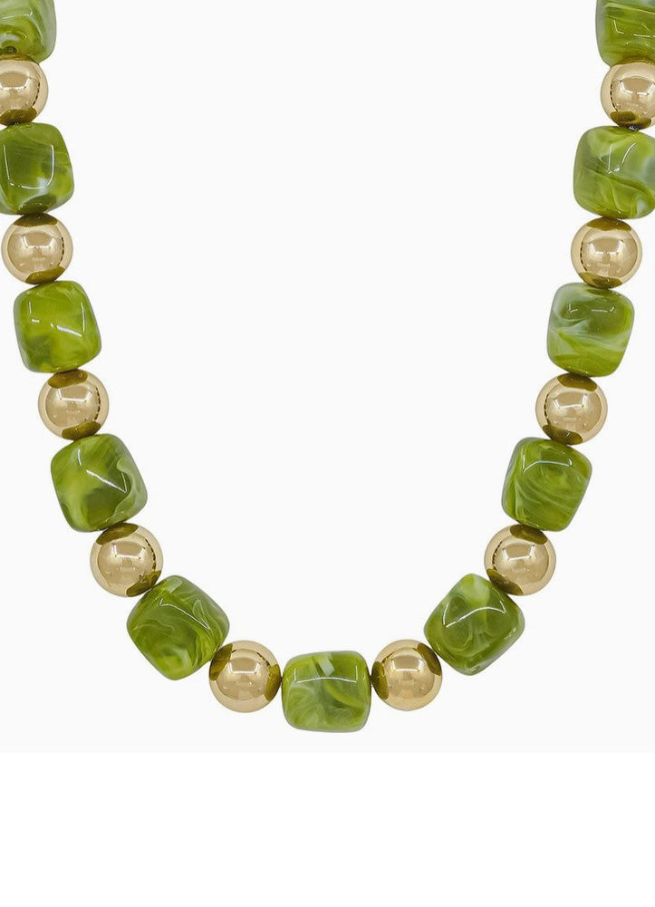 Gold and Olive Beaded Necklace by Whats Hot