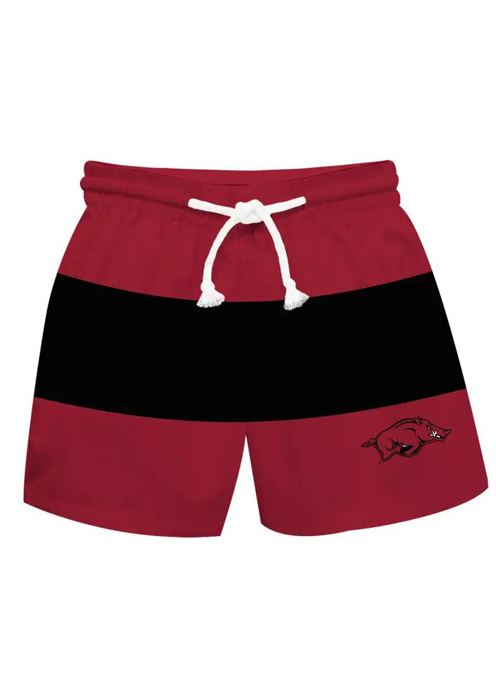 Arkansas Razorbacks Red Black Stripe Swimtrunks by Vive La Fete