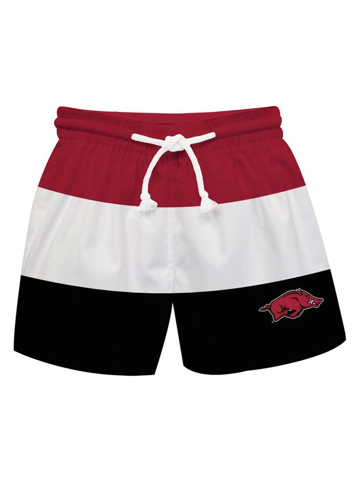 Arkansas Razorbacks Red/White/Black Stripes Swim Trunks by Vive La Fete