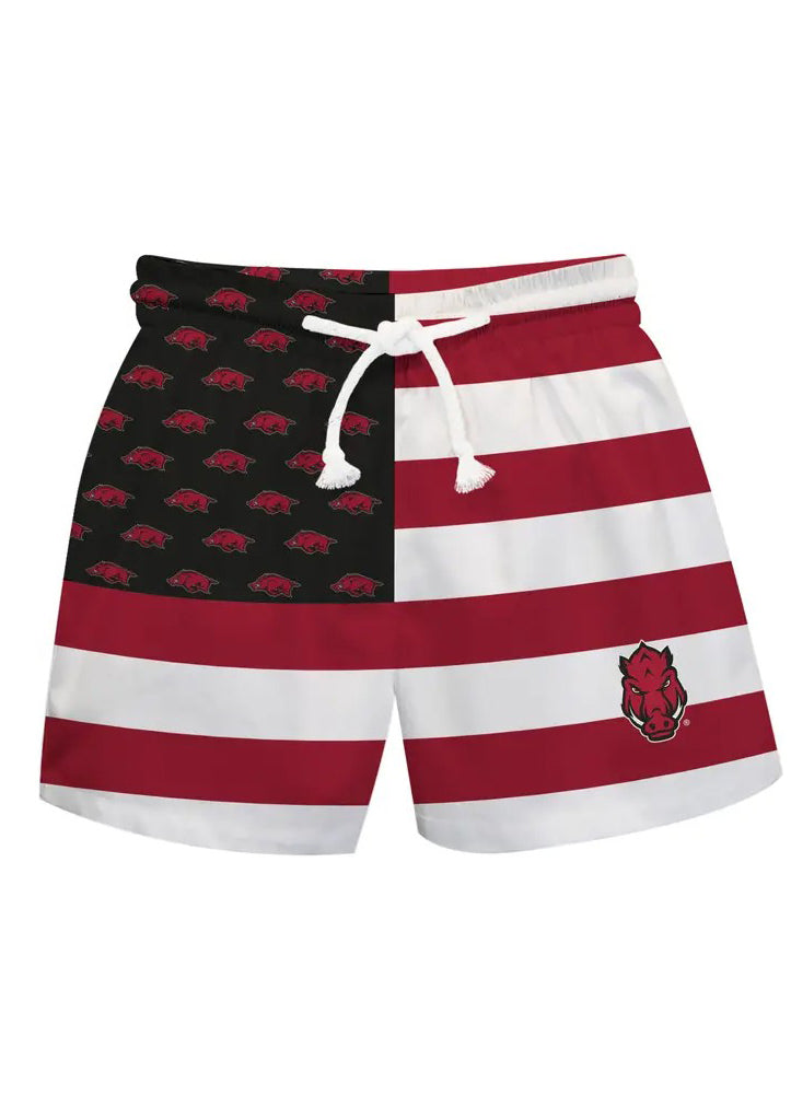 Arkansa Razorbacks Game Day Red/White/Black Flag Swim Trunks by Vive La Fete