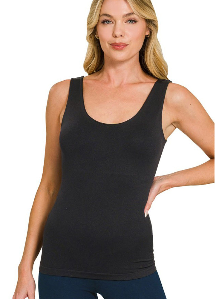 Seamless Tank with Built In Bra in Black by Zenana