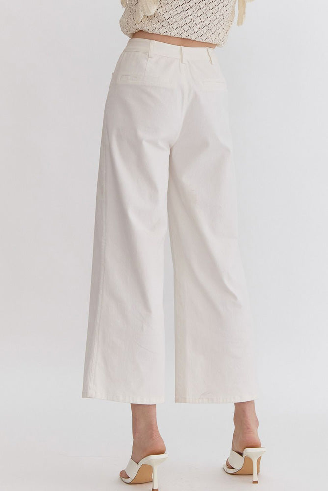 ★DXOH★Grid Logo Wide Pants White Ivory★正規品/直送料込 White Wide Leg Pants With Slit Detail Online Shopping | OXXOSHOP