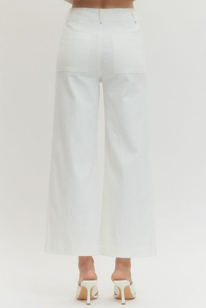 Solid HR Wide Leg Pants in Off White by Entro