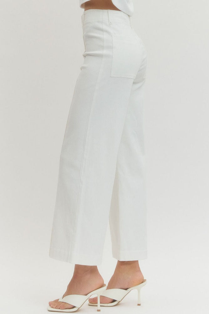 Solid HR Wide Leg Pants in Off White by Entro