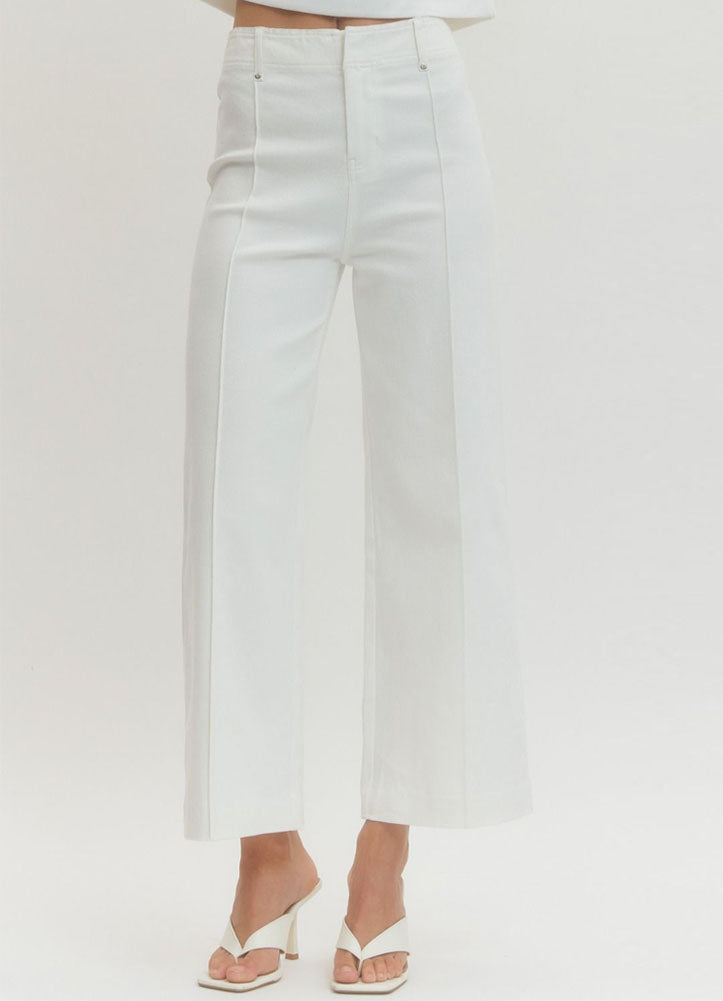 Solid HR Wide Leg Pants in Off White by Entro