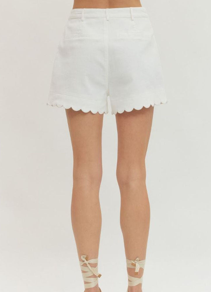 Solid HR Scallop Hem Shorts in Off White by Entro
