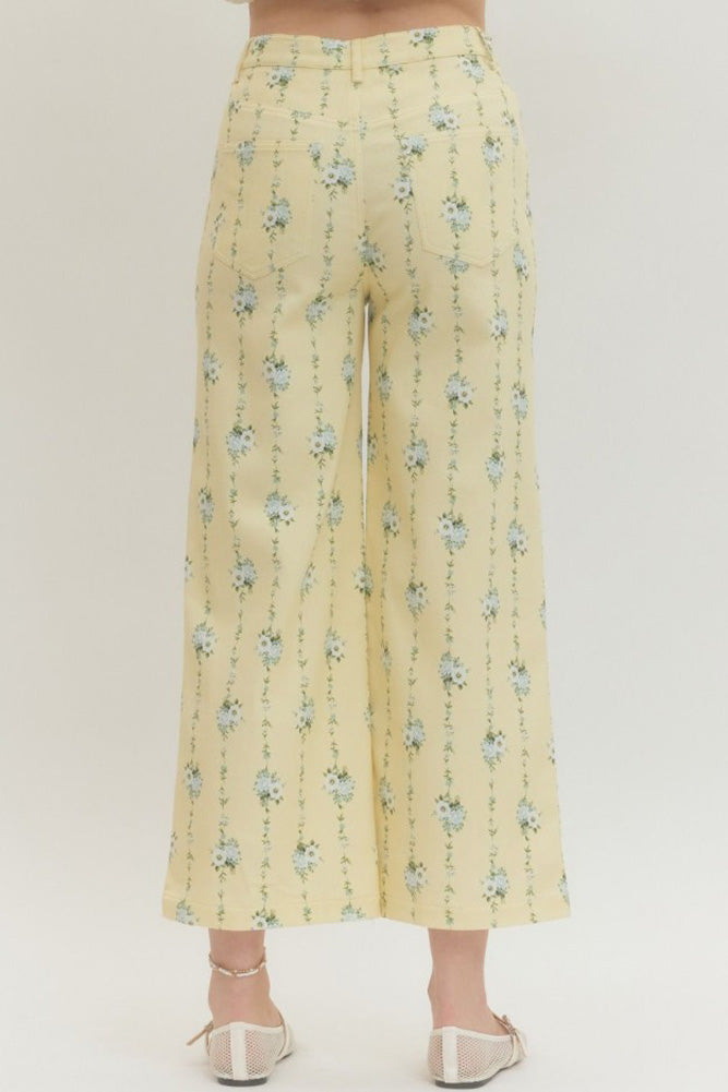 Floral Wide Leg Pants in Lemon by Entro