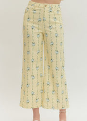 Floral Wide Leg Pants in Lemon by Entro