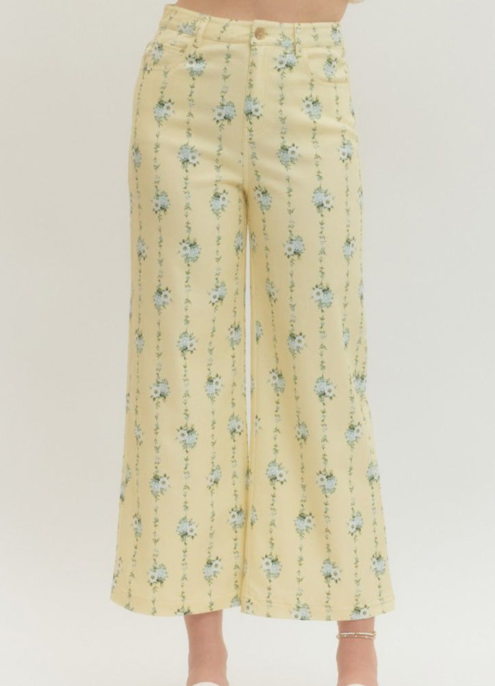 Floral Wide Leg Pants in Lemon by Entro