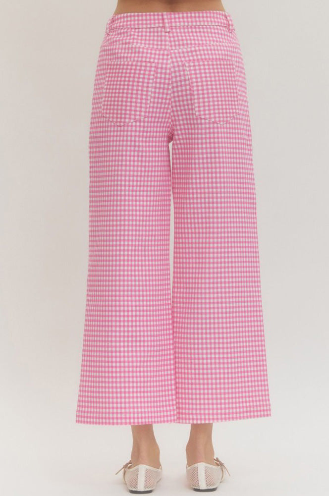 Gingham Straight Leg Pants in Pink by Entro