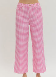 Gingham Straight Leg Pants in Pink by Entro