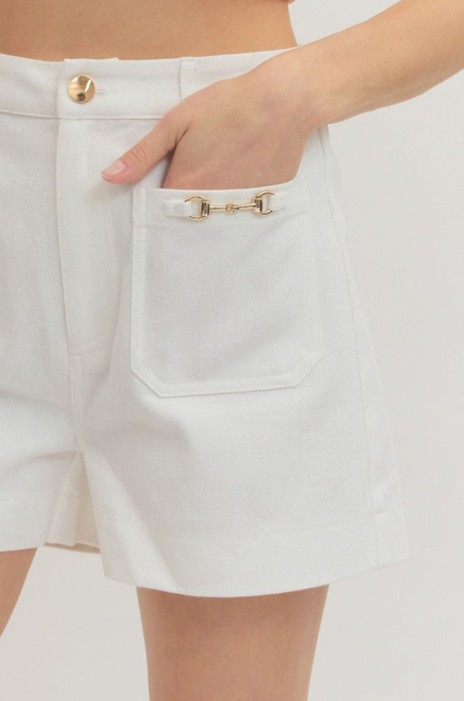 HW Shorts with Horsebit Pocket Detail in Off White by Entro