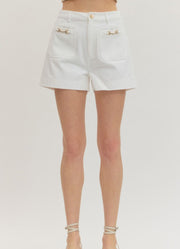 HW Shorts with Horsebit Pocket Detail in Off White by Entro