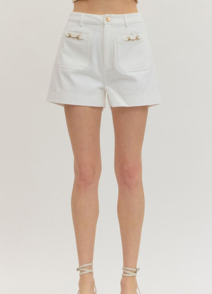 HW Shorts with Horsebit Pocket Detail in Off White by Entro