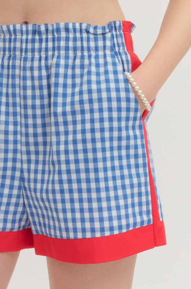 Gingham Shorts with Contrast Trim in Royal by Entro