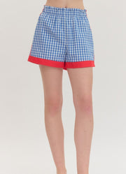 Gingham Shorts with Contrast Trim in Royal by Entro
