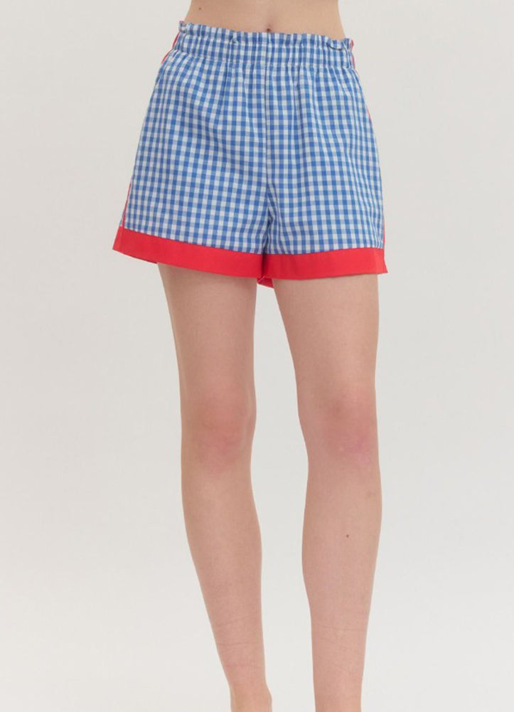 Gingham Shorts with Contrast Trim in Royal by Entro